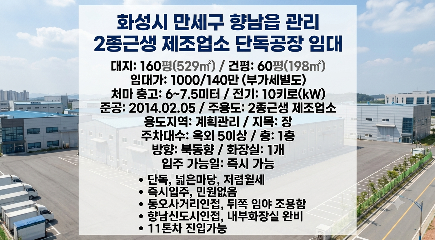 향남공장창고임대 60평│단독 착한월세 마당넓음│2종근생 제조업소 공실 즉시입주│화성공장창고임대 사진 2